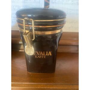Gevalia Kaffe Royal Black & Gold Ceramic Coffee Canister Airtight 7.5"